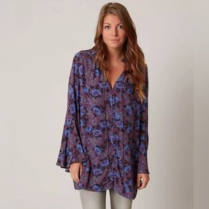 Free People Bell Sleeve Magic Mystery Tunic Purple Size M EUC